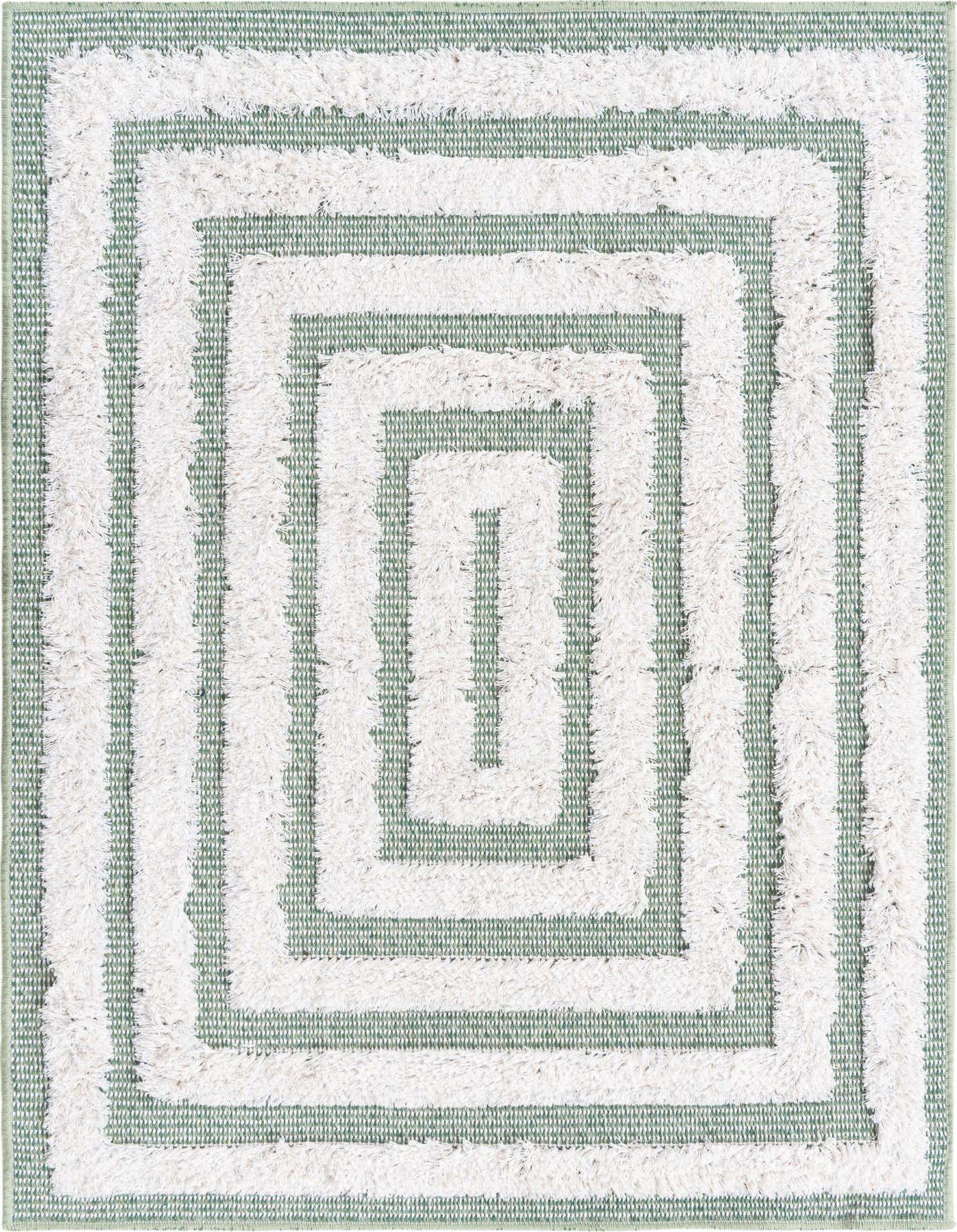 A 2x3 rectangular Rugs.com Sabrina Soto Casa rug featuring a modern green and white striped pattern, with textured high pile white stripes.