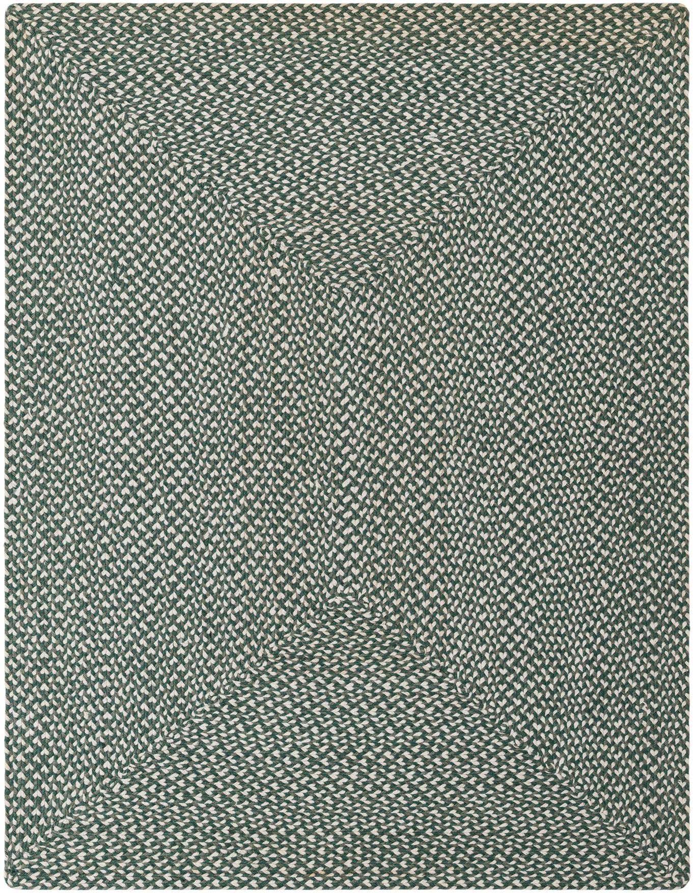 A 4x6 rectangular green and white braided jute rug with a modern, textured pattern, suitable for various indoor rooms.