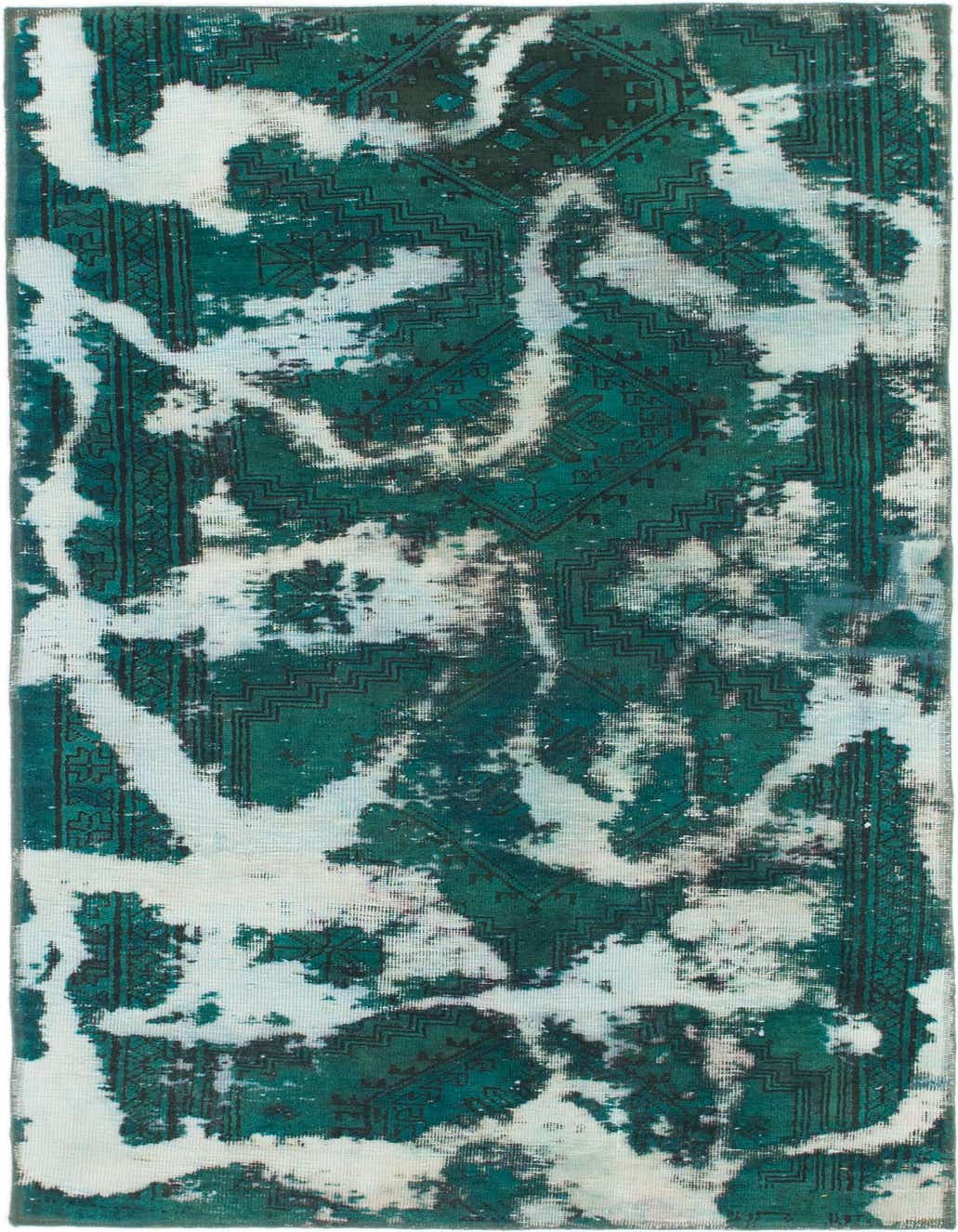 A 4x6 rectangular Ultra Vintage wool rug featuring a distressed green and white abstract pattern with subtle Persian motifs.