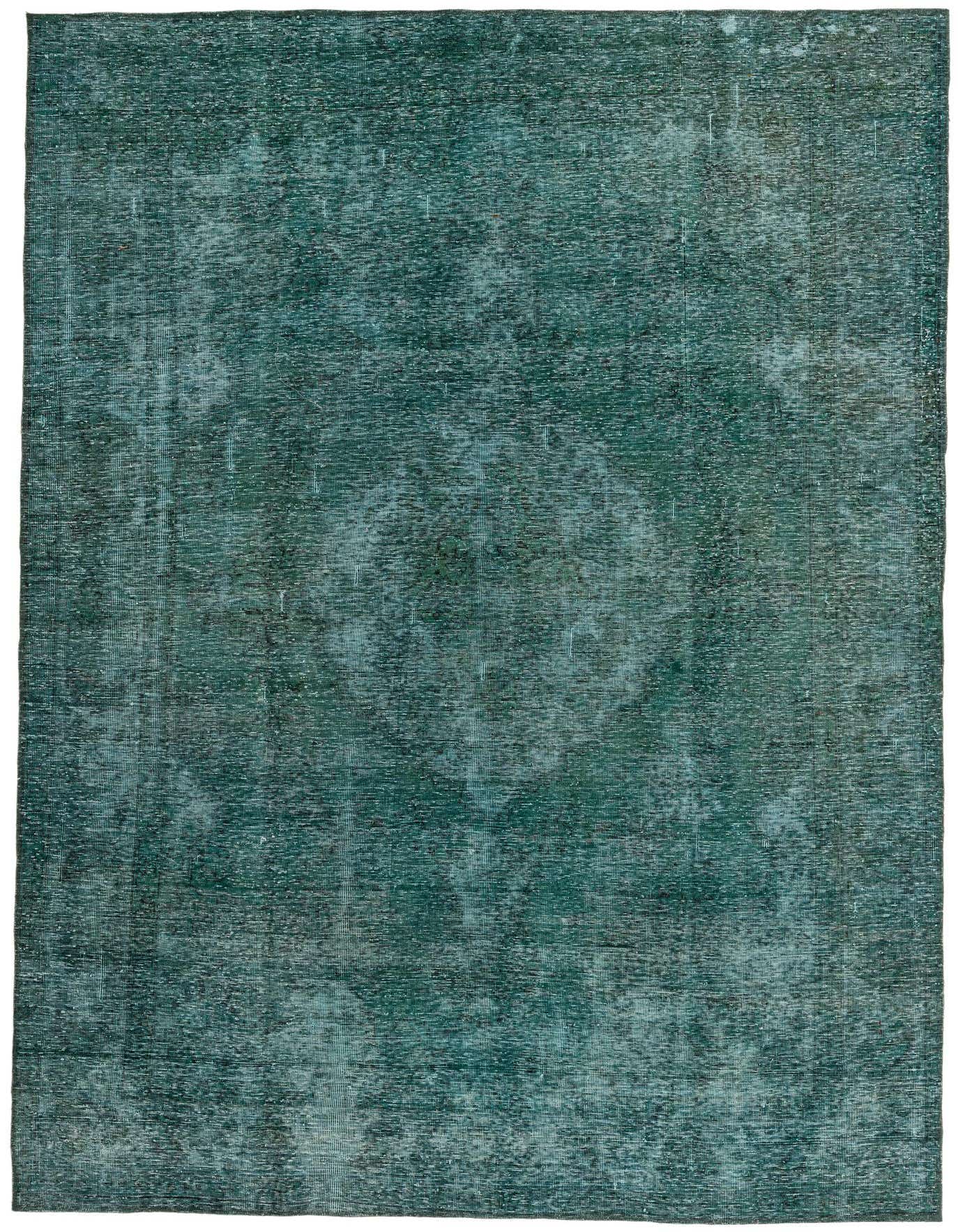 A 6x9 rectangular green Persian rug with a faded medallion pattern and vintage distressed look, suitable for an indoor living room.