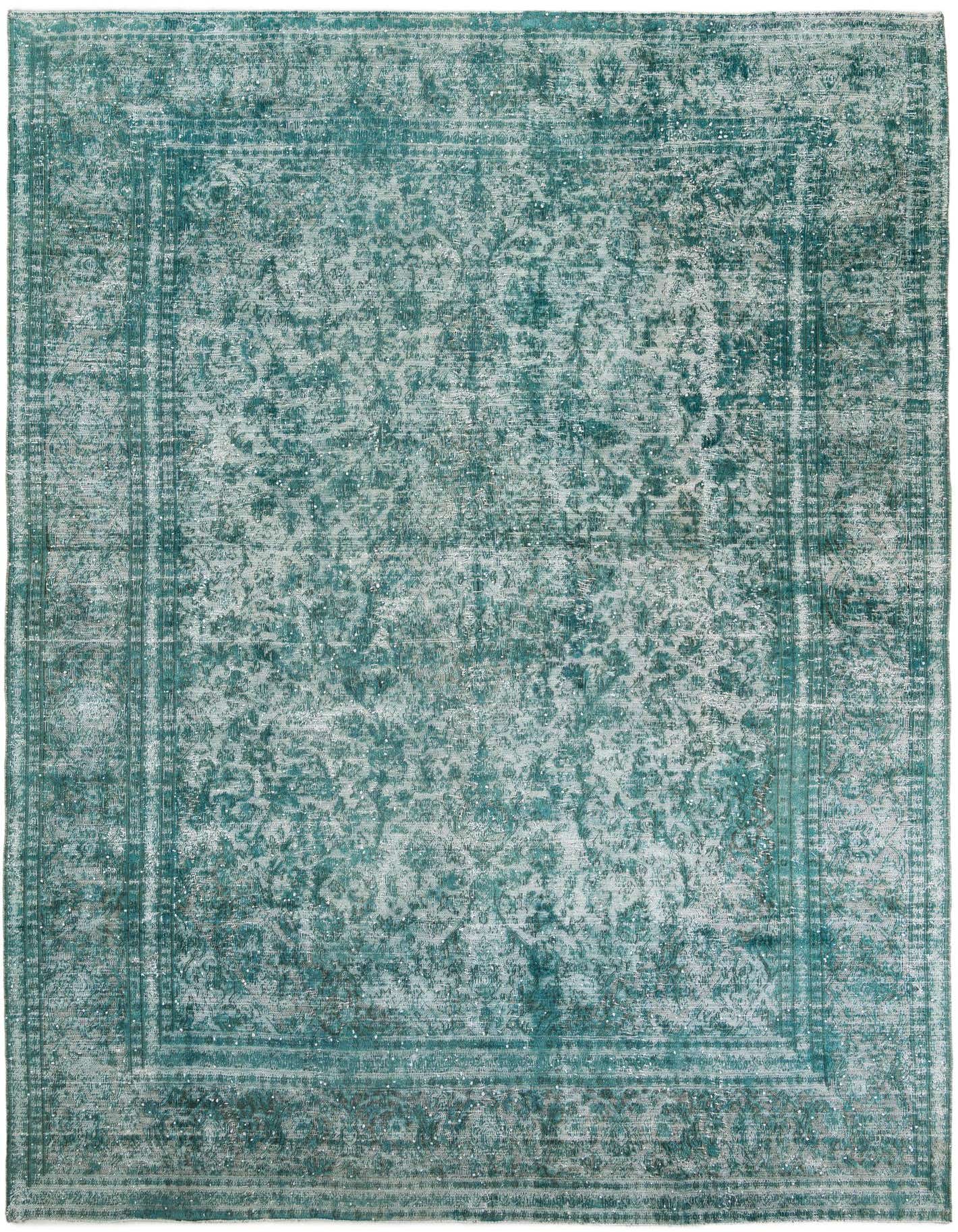 A 9x12 rectangular Ultra Vintage rug featuring a distressed Persian medallion pattern in shades of green and white.