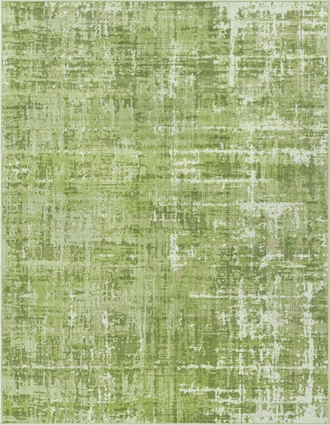 A 5x8 rectangular Valencia rug in varying shades of green with a distressed, minimalist pattern, suitable for a living room.