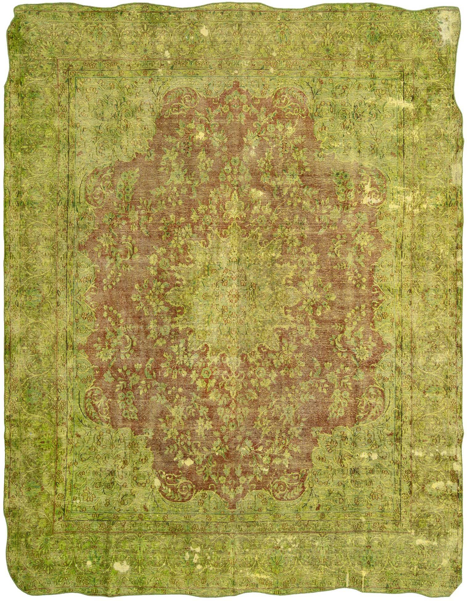 A 10x12 rectangular Vintage Royal rug with a distressed green and brown Persian pattern, suitable for indoor spaces.