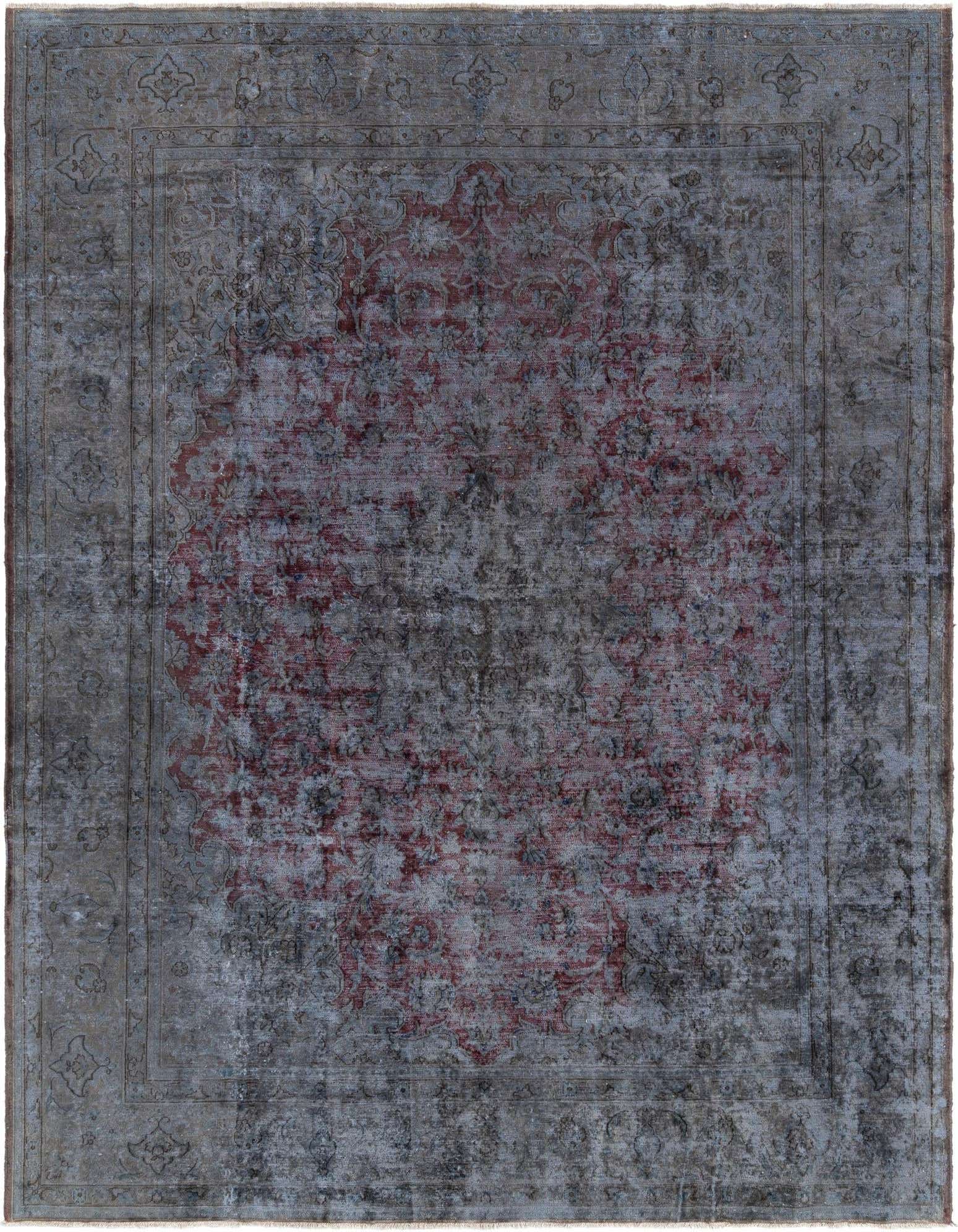 A 10x13 rectangular green Persian wool rug with a distressed traditional medallion pattern and border.