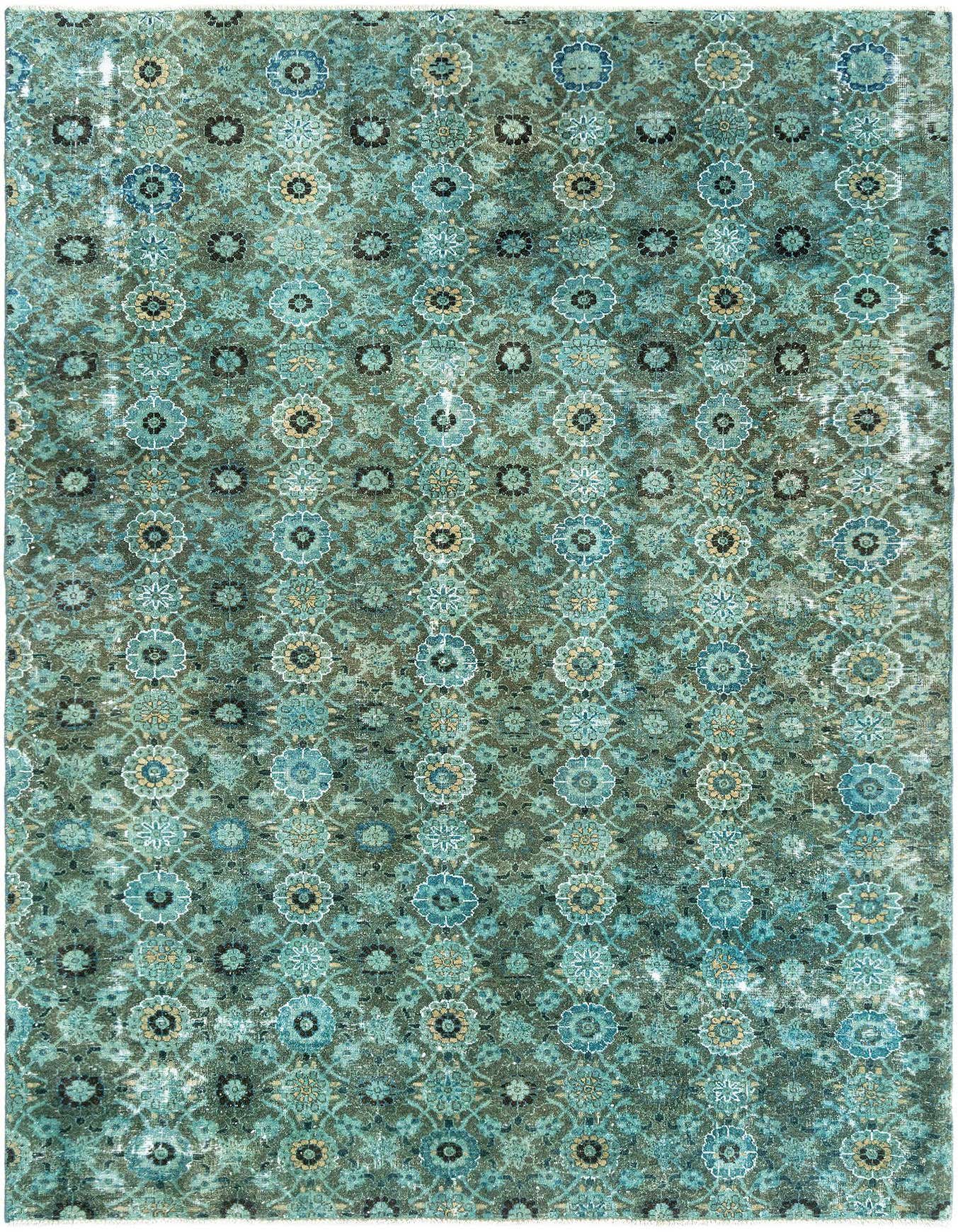 A 3x5 rectangular Vintage Royal rug by Rugs.com, featuring a distressed green background with intricate floral patterns in varying shades of blue, green, and hints of gold and black.