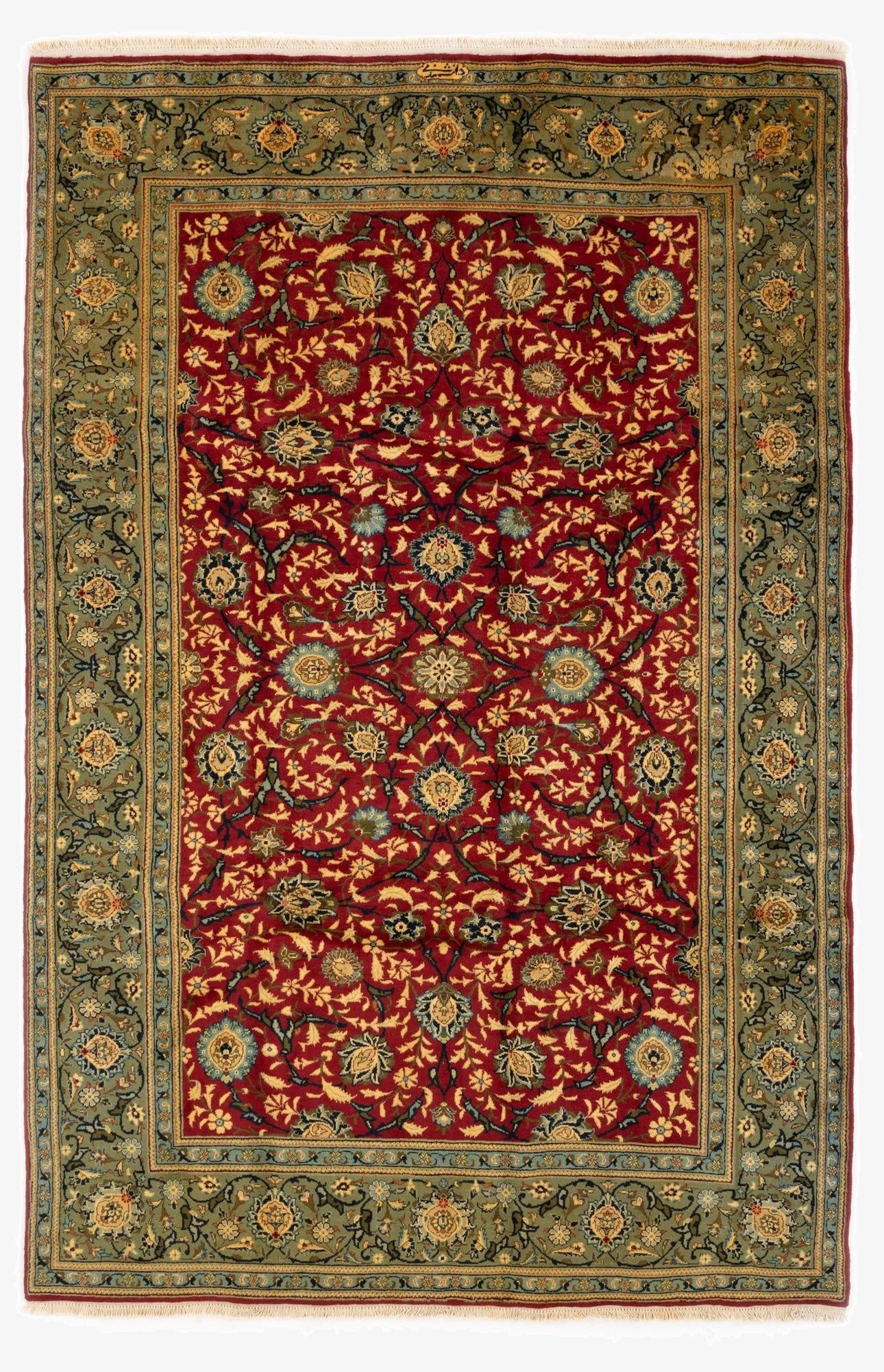  6' 2 x 9' 4  Hand Knotted Yazd Persian Wool Rug