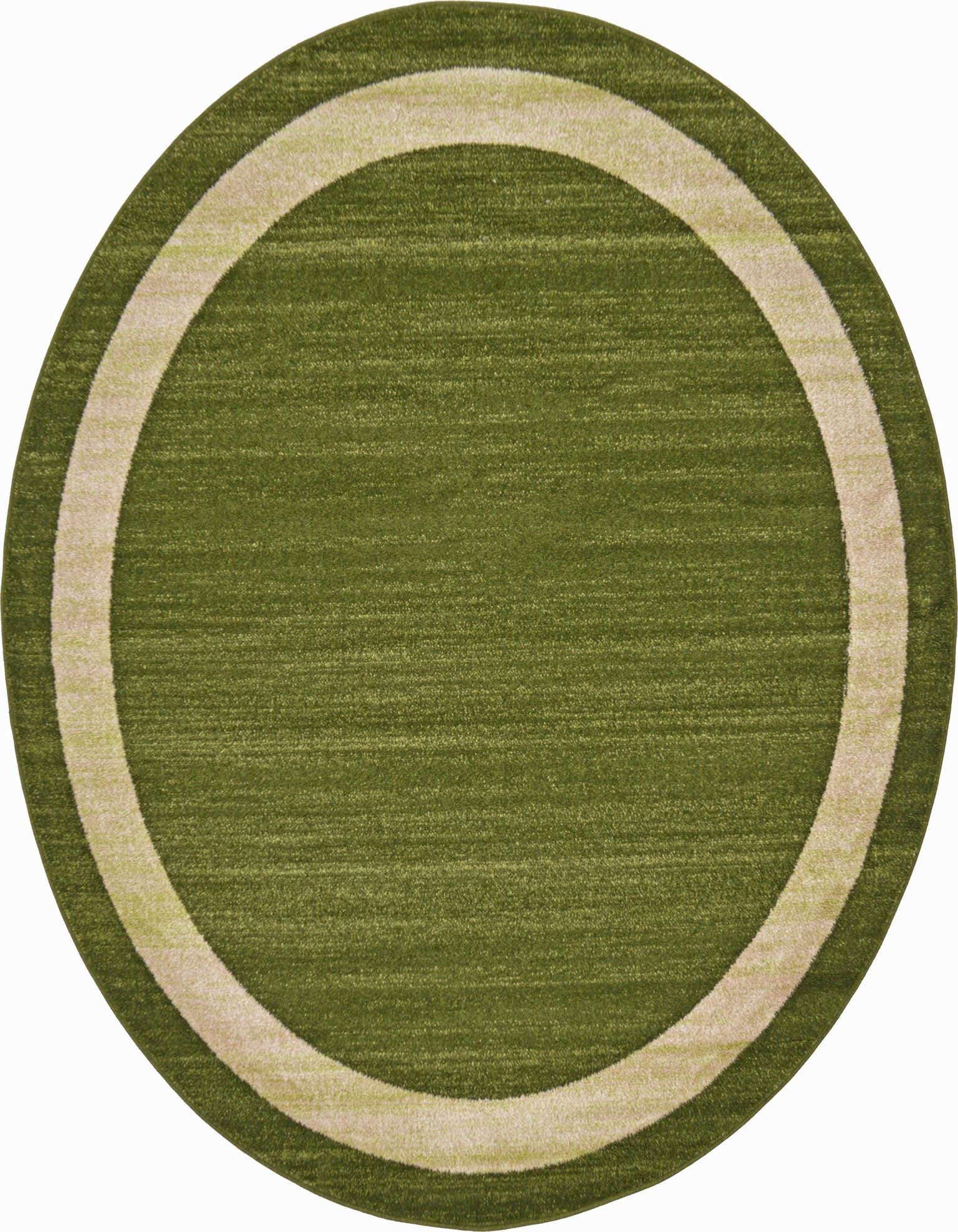 A 6' round green rug with a light beige border, suitable for a living room or bedroom.