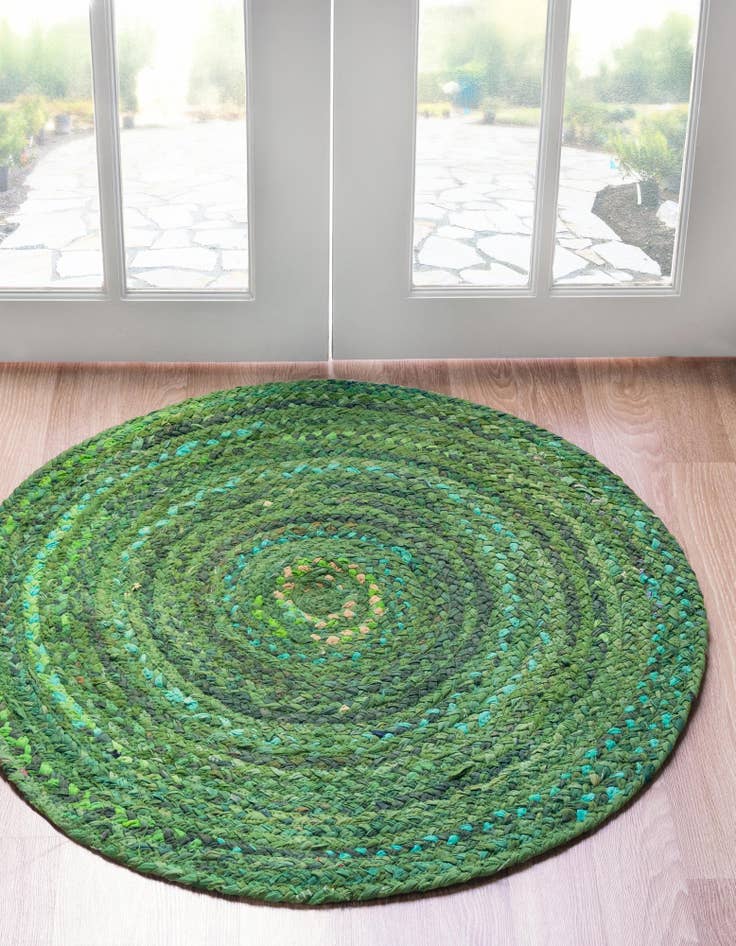 Detail image of  3' 3 x 3' 3  Hand Braided Chindi Round Rug