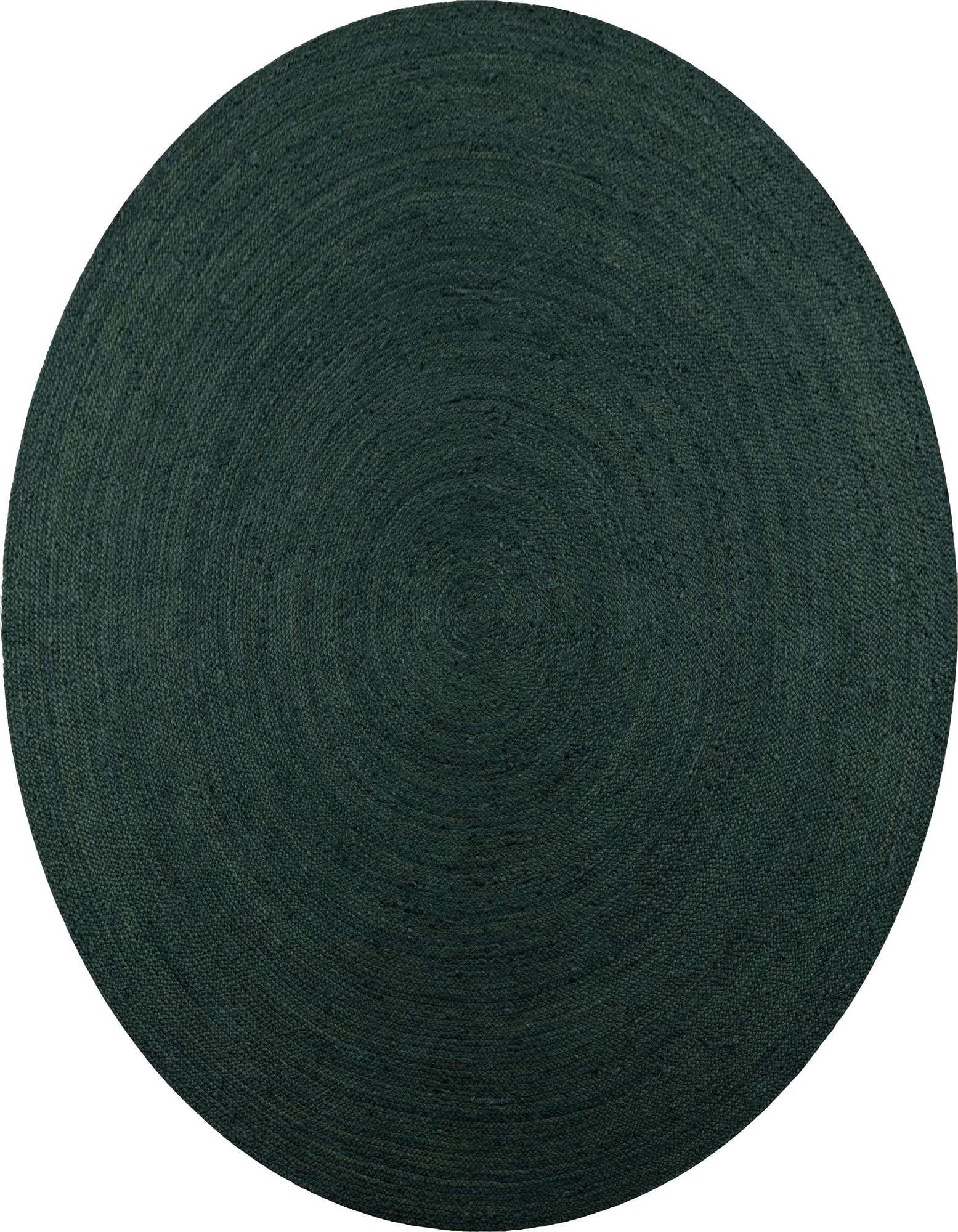 A 10' round green jute rug with a braided, textured flatweave pattern, ideal for a living room or bedroom.
