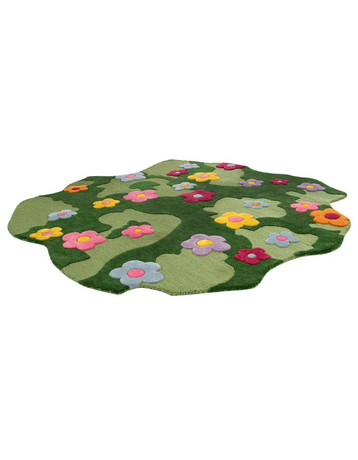 Detail image of  7' 1 x 7' 1 Happy Rugs Moss Funky Flower Wool Round