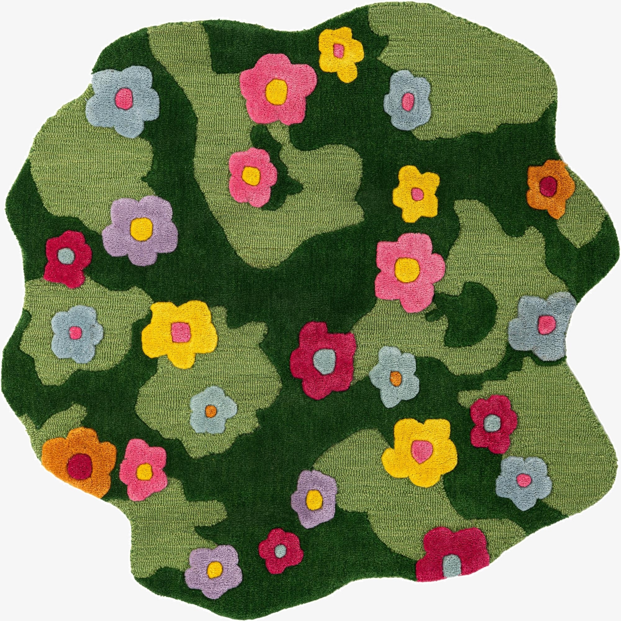  4' 1 x 4' 1 Happy Rugs Moss Funky Flower Wool Round