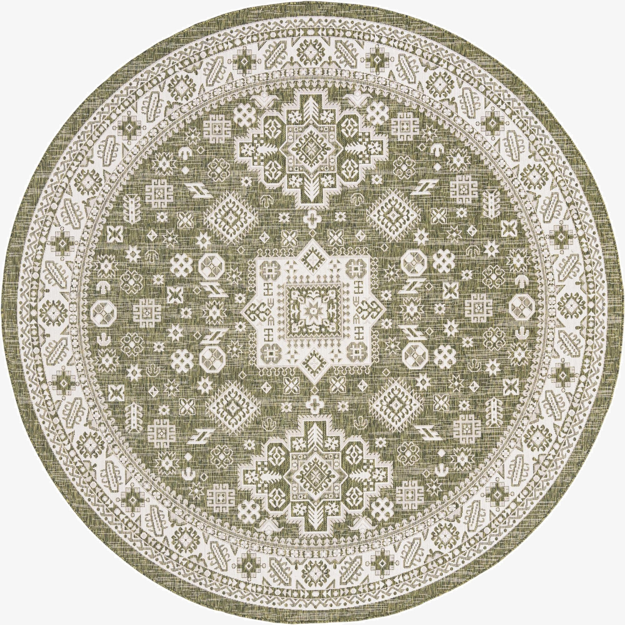  10' x 10'  Washable Aztec Indoor / Outdoor Round Rug