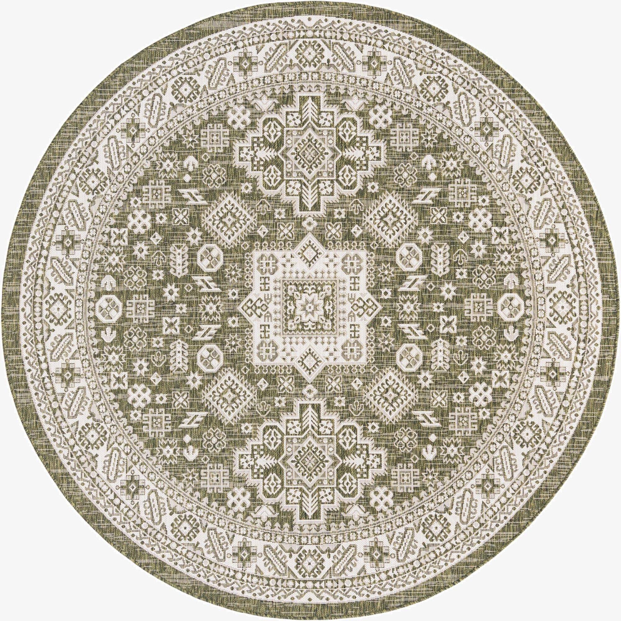  7' 10 x 7' 10  Washable Aztec Indoor / Outdoor Round Rug