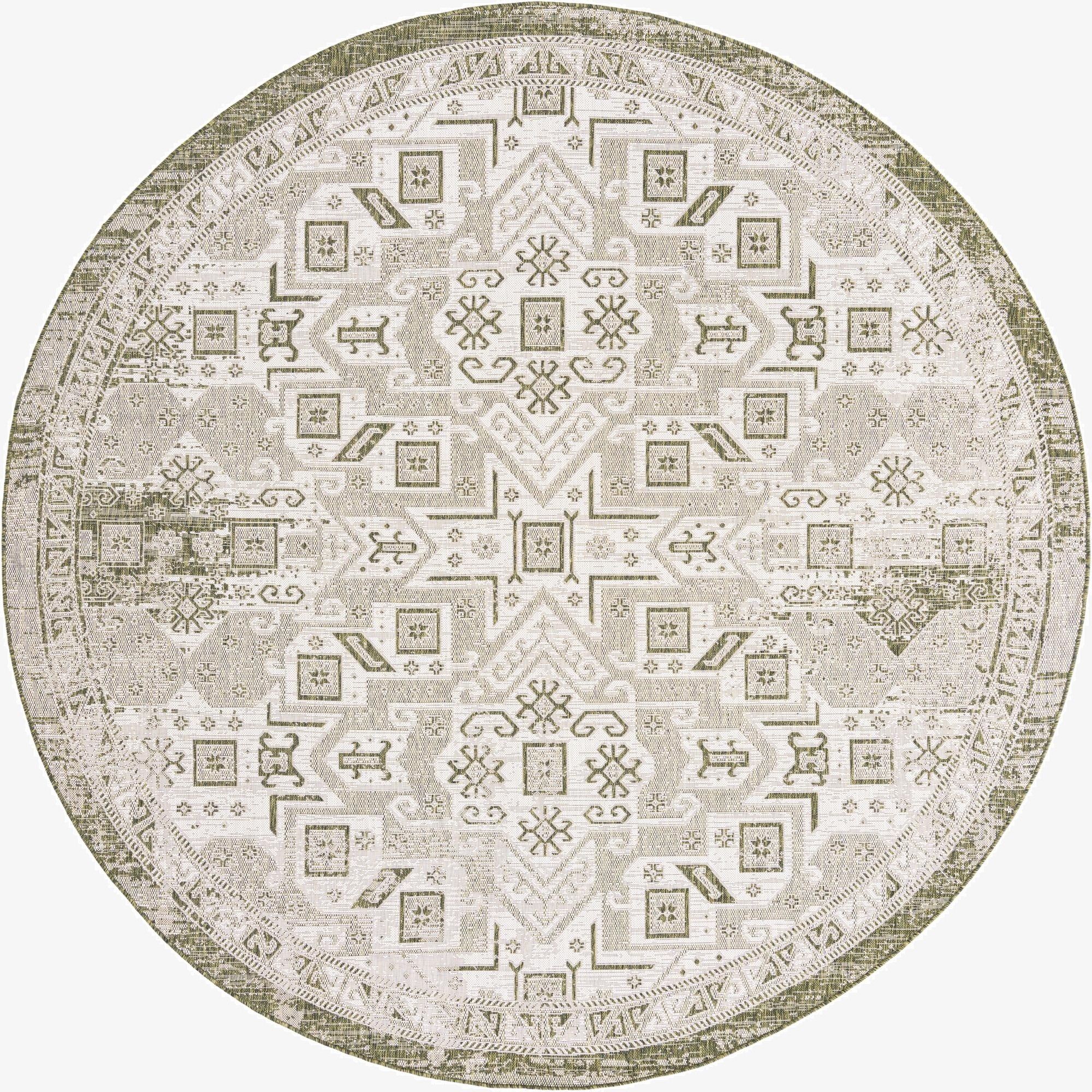  10' x 10'  Washable Aztec Indoor / Outdoor Round Rug