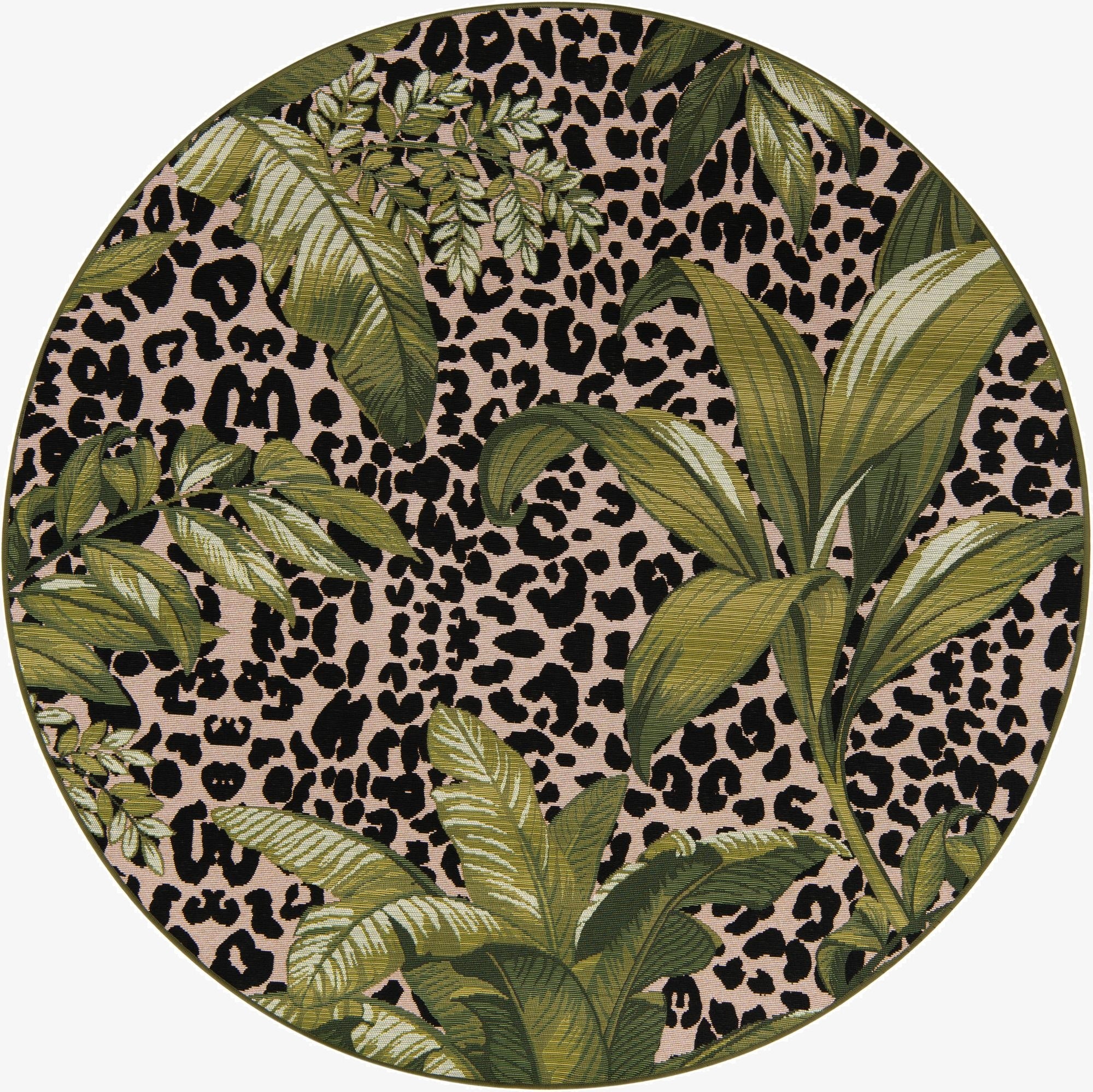  6' x 6'  Washable Botanical Indoor / Outdoor Round Rug