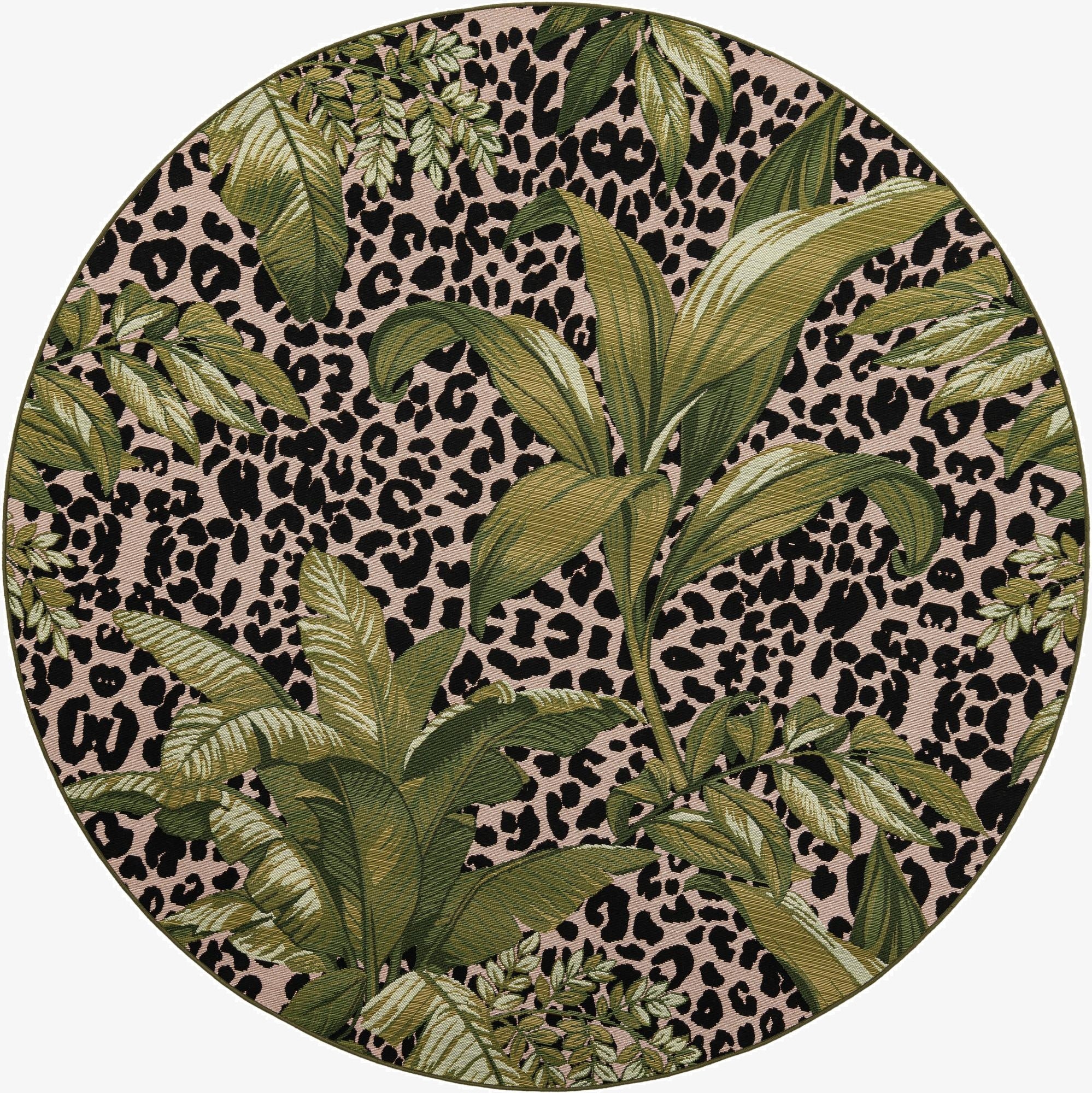  7' x 7'  Washable Botanical Indoor / Outdoor Round Rug