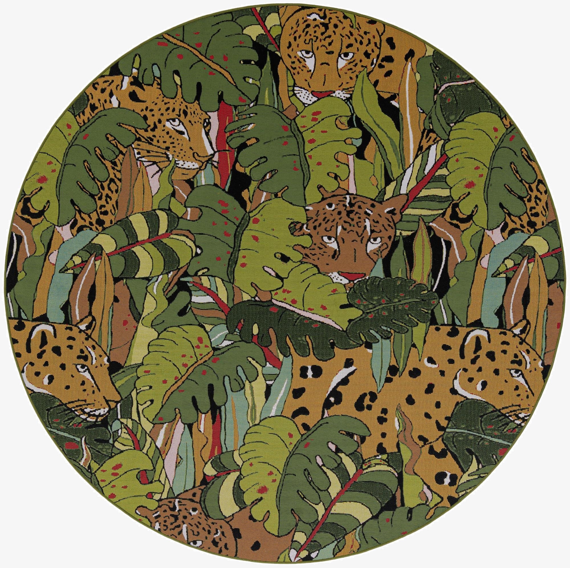  7' 10 x 7' 10  Washable Botanical Indoor / Outdoor Round Rug