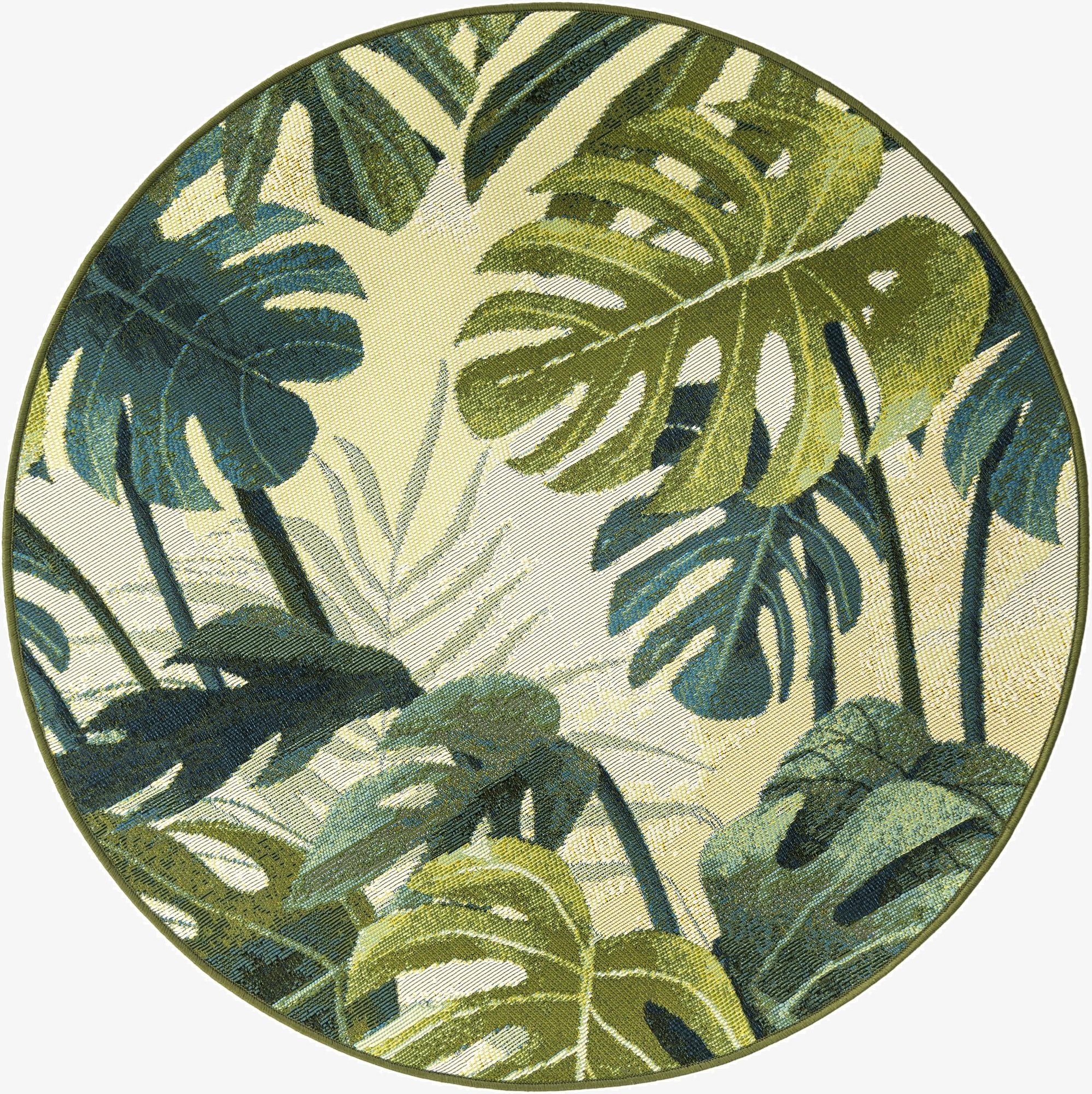  3' x 3'  Washable Botanical Indoor / Outdoor Round Rug