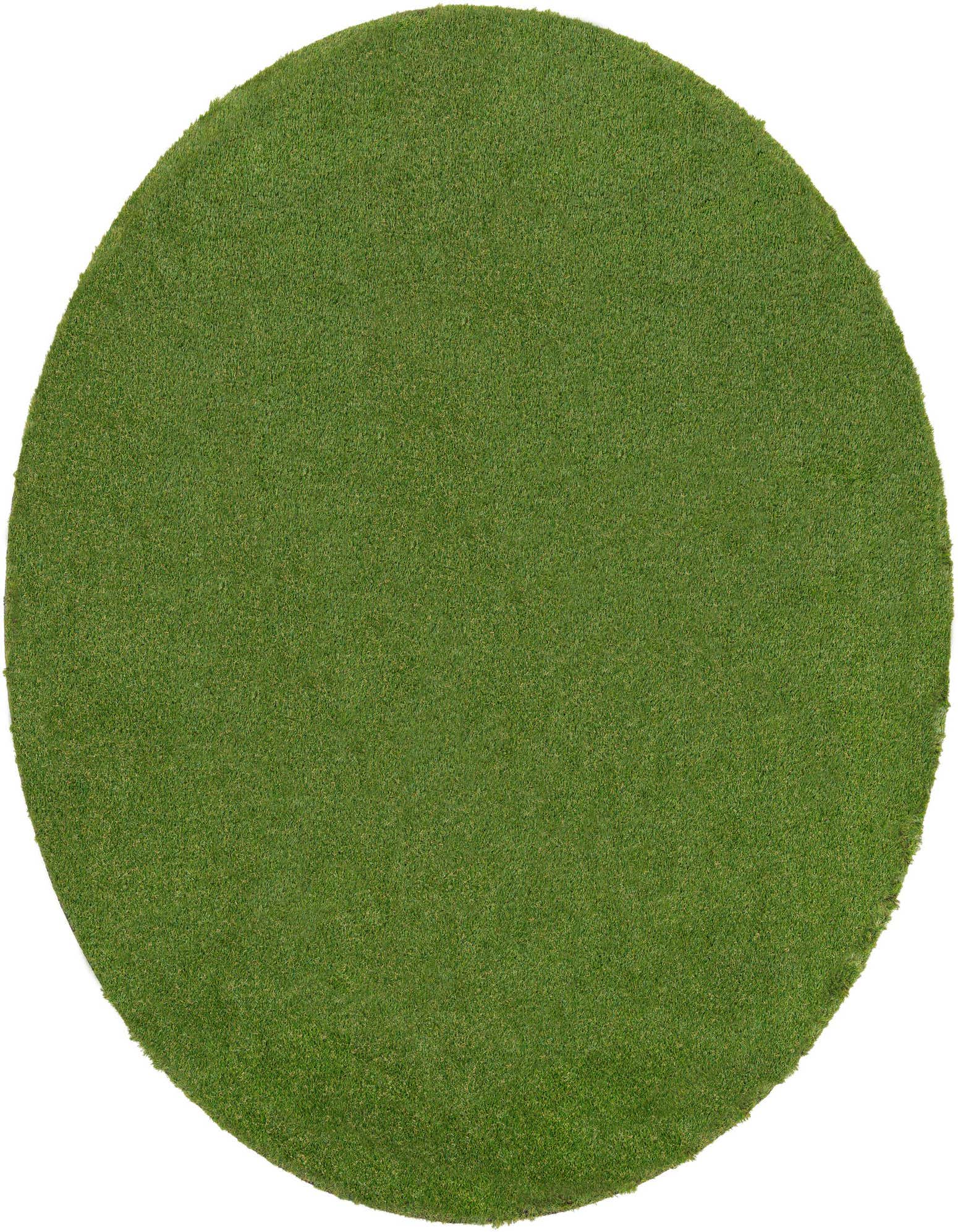 A 10-foot round green outdoor grass rug with a textured pile, suitable for patios.
