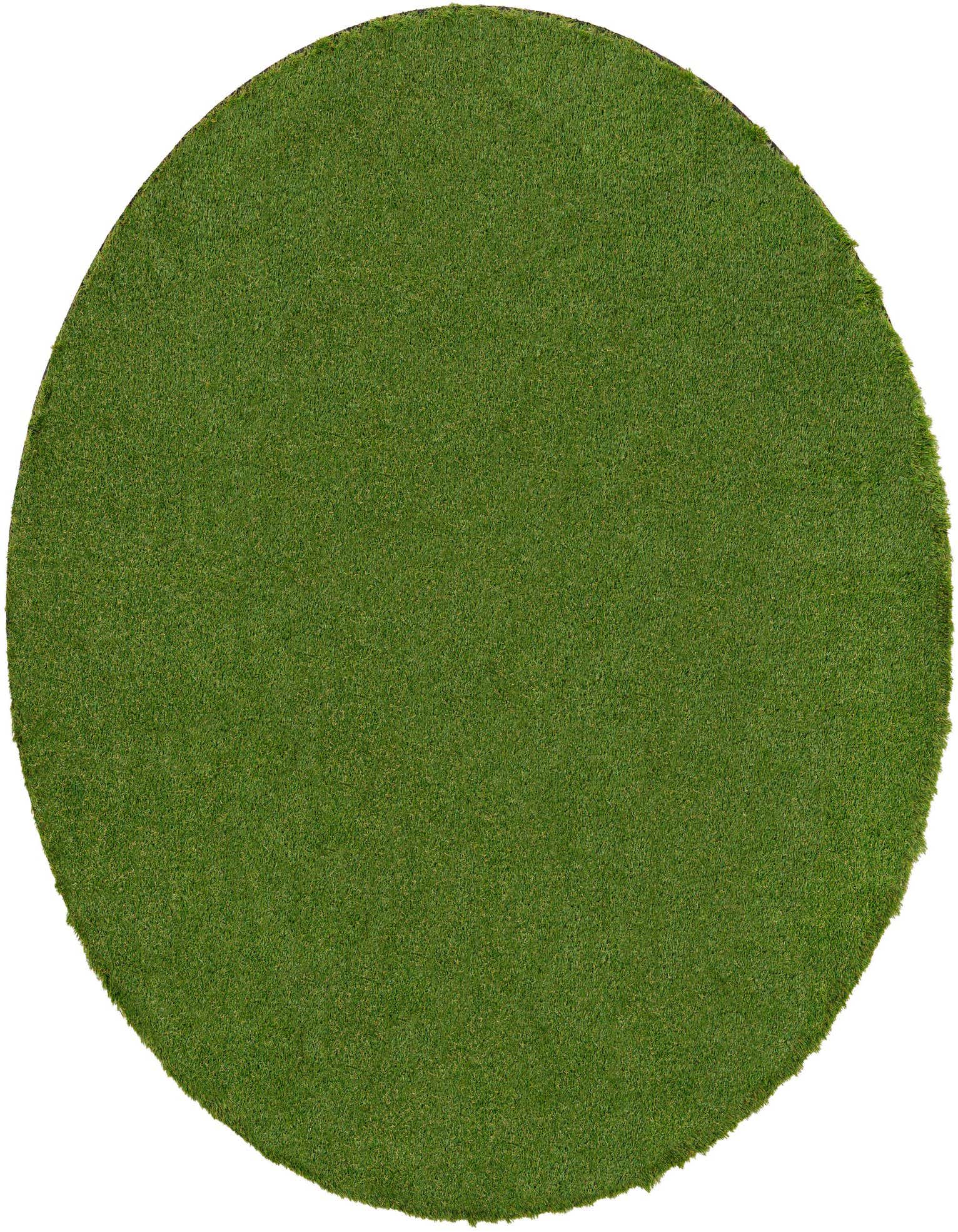 A 12-foot round green outdoor grass rug with a medium, textured pile, suitable for patios.