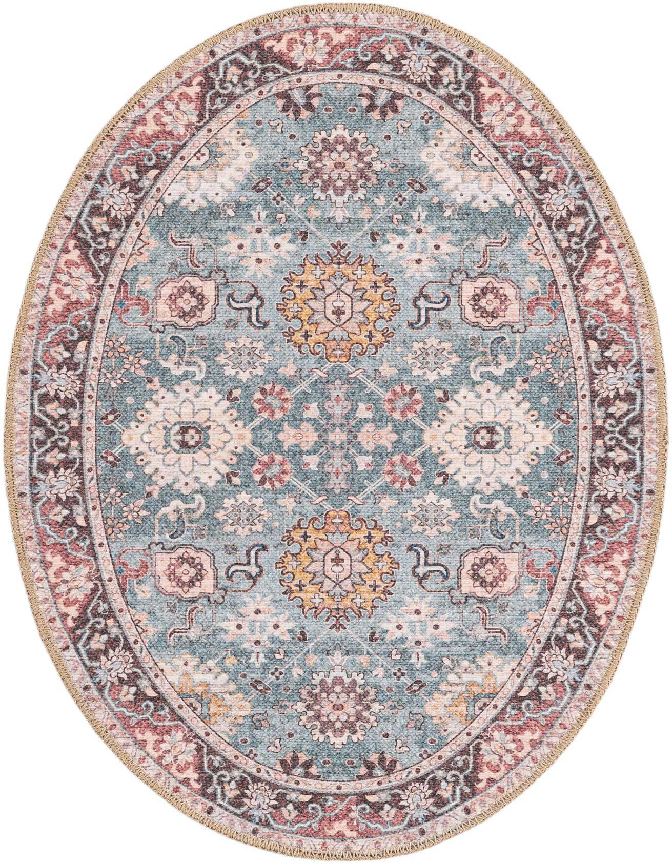 A 2' 0 x 2' 0 round green traditional rug with a vintage medallion pattern and a detailed border.