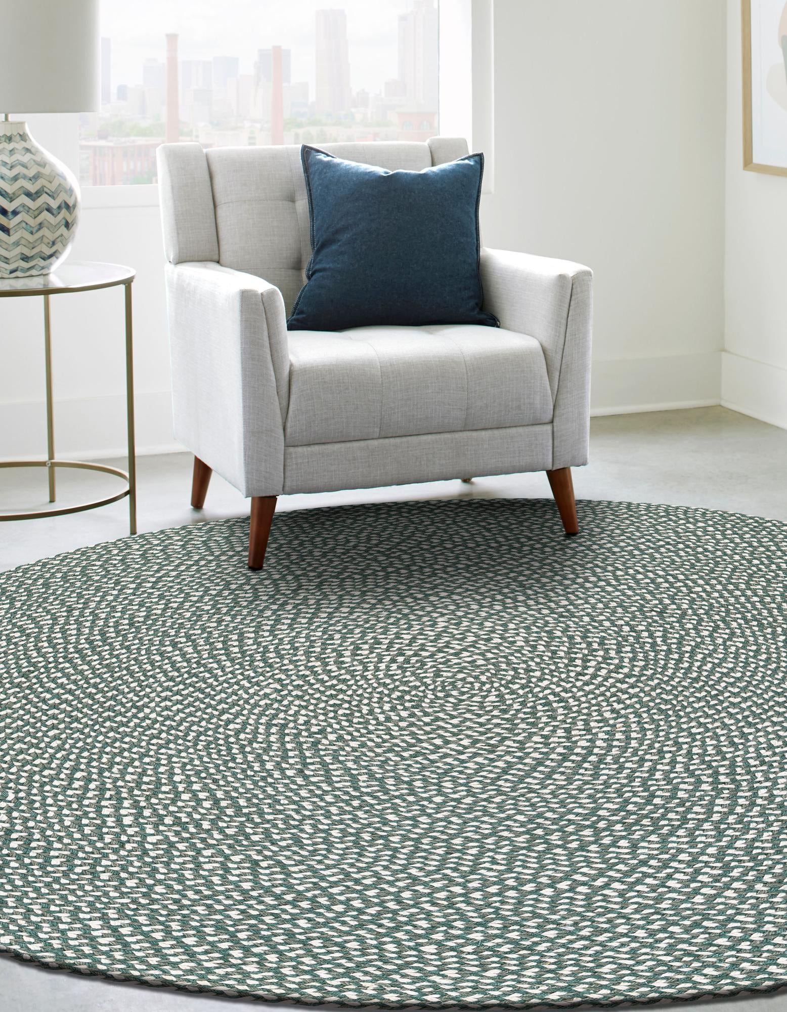 Green 10' x 10' Hand Tweed Braided Jute Round Rug | Rugs.com