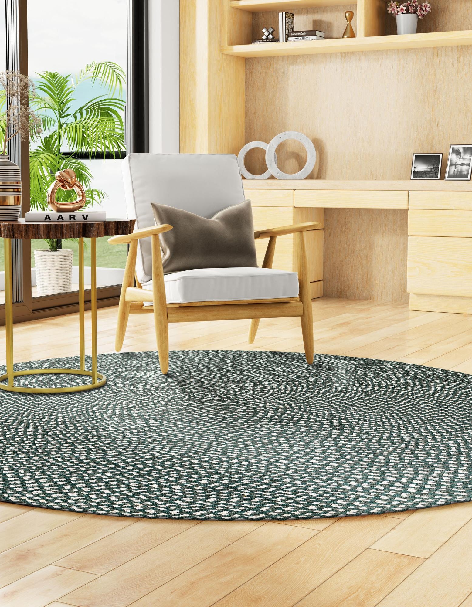 Green 7' 10 x 7' 10 Hand Tweed Braided Jute Round Rug | Rugs.com