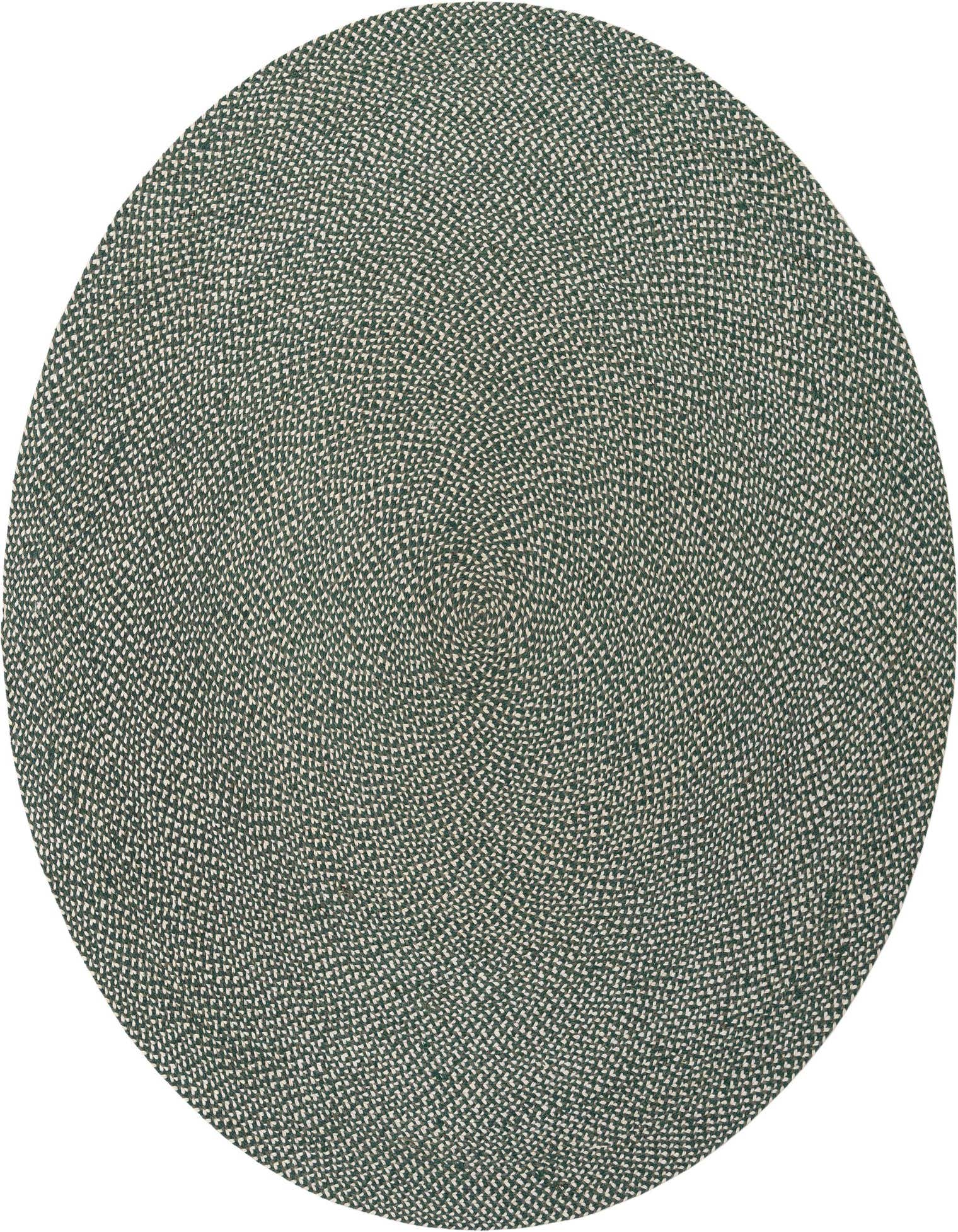 A 7' 10 x 7' 10 round green braided jute rug with a modern, textured pattern.