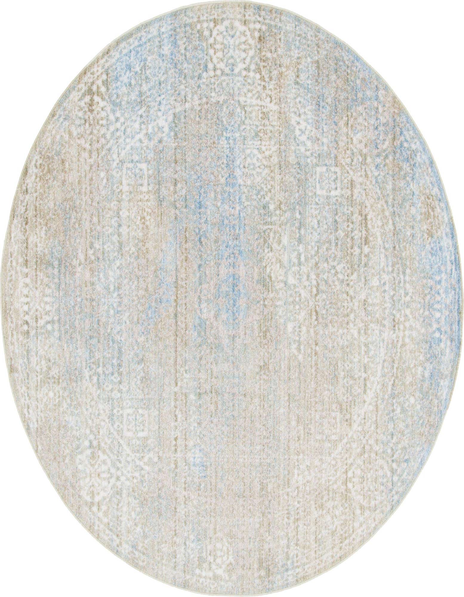 A 6' 0 x 6' 0 round green area rug with a faded Bohemian medallion pattern, ideal for indoor spaces.