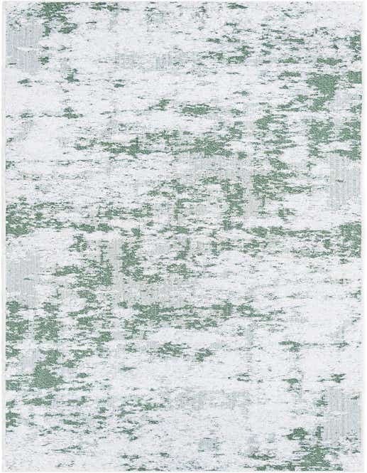 A 10 ft runner rug from the Abbey collection, featuring an abstract pattern in shades of green and white, ideal for a hallway.