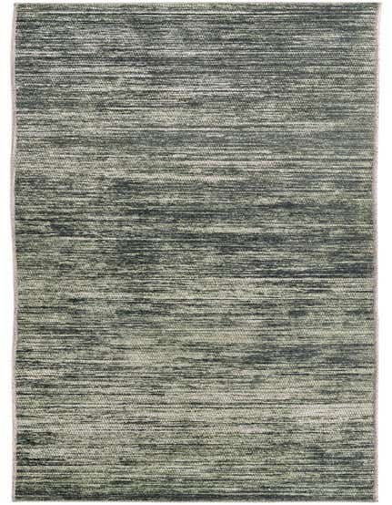 A 12 ft green modern runner rug with a textured stripe pattern, ideal for a hallway.