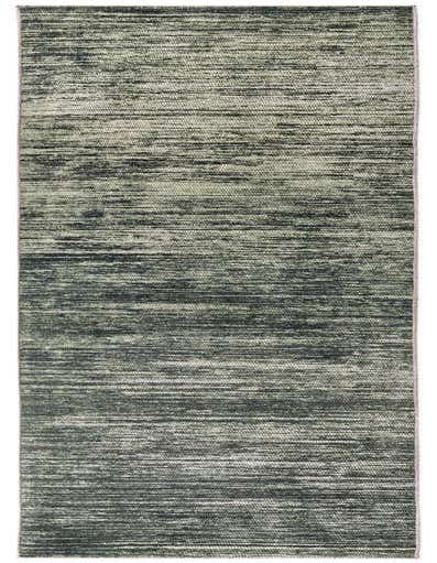 A 14 ft runner rug in shades of green with a modern, textured stripe pattern, ideal for a hallway.
