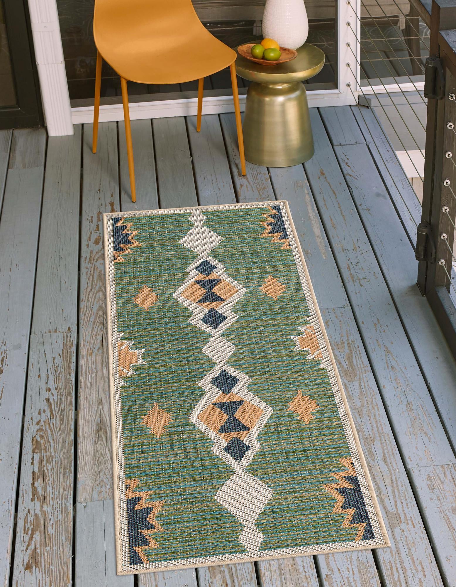 Green 2' x 4' Baja Indoor / Outdoor Runner Rug | Rugs.com