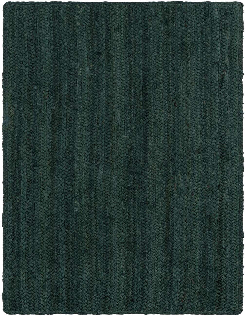 A 4 ft runner rug in a deep green hue, featuring a tightly braided jute texture, perfect for a hallway.