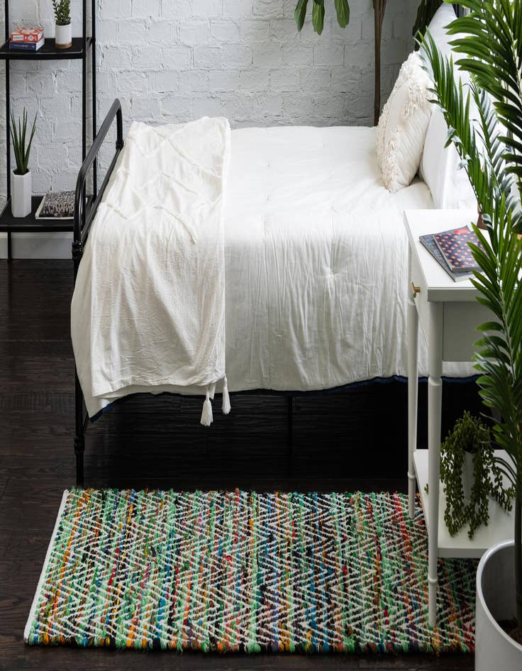 Detail image of  2' 2 x 6' 1  Hand Woven Chindi Chevron Runner Rug