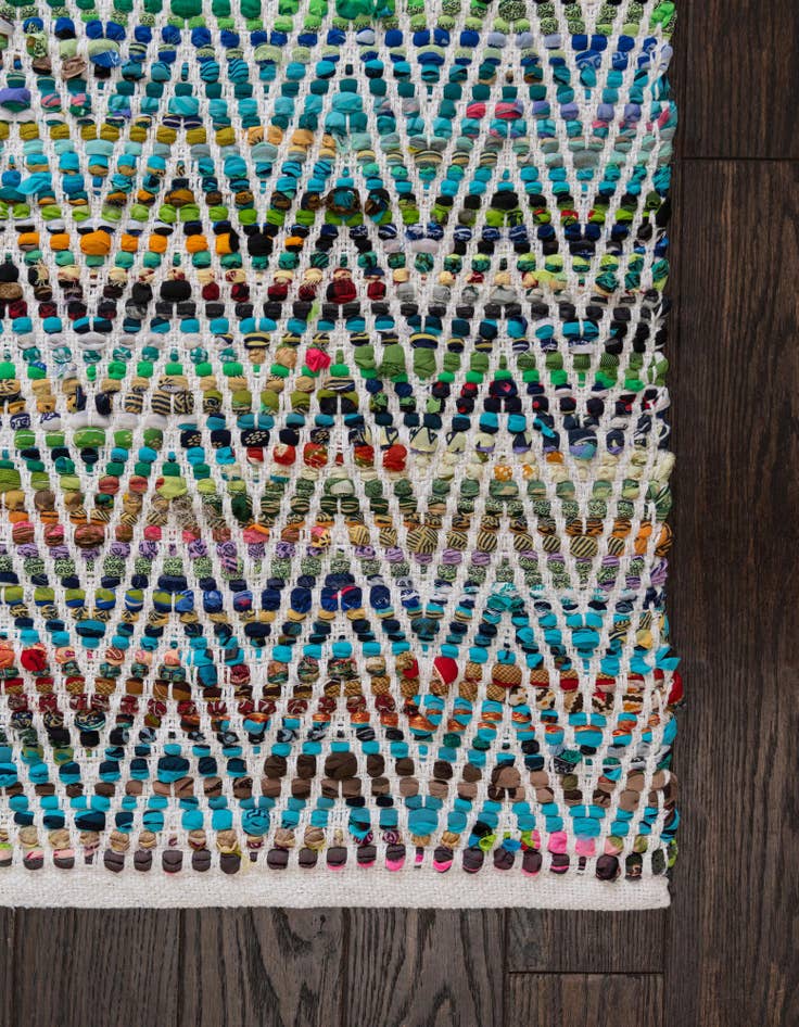 Detail image of  2' 2 x 6' 1  Hand Woven Chindi Chevron Runner Rug