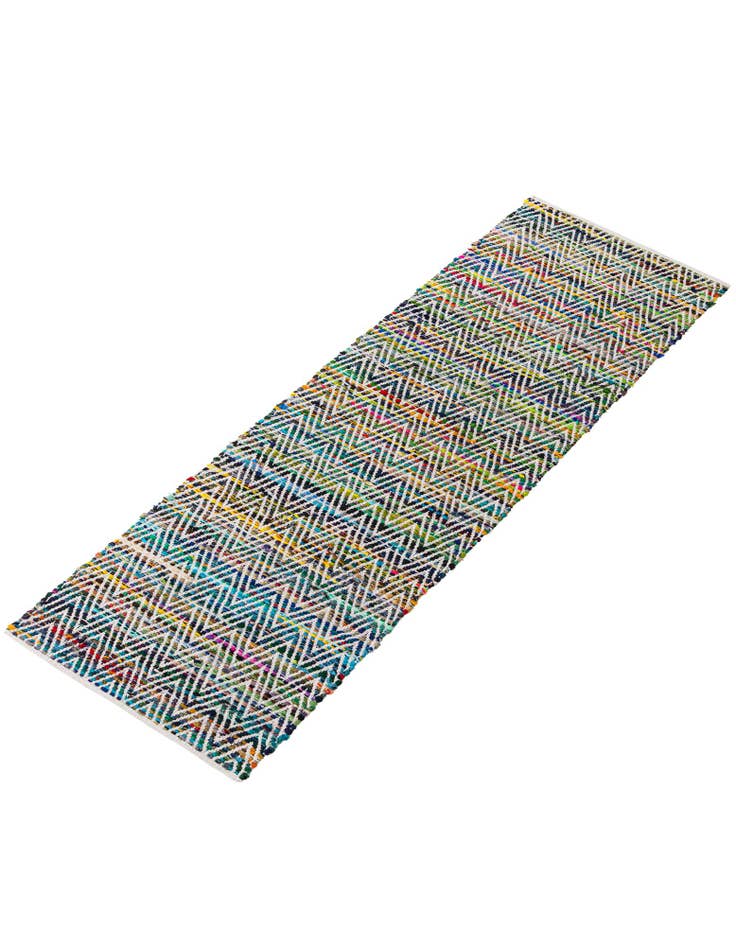 Detail image of  2' 2 x 6' 1  Hand Woven Chindi Chevron Runner Rug