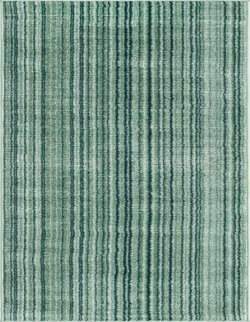 A long 8 ft runner rug in varying shades of green, featuring a modern textured stripe pattern, perfect for a hallway.