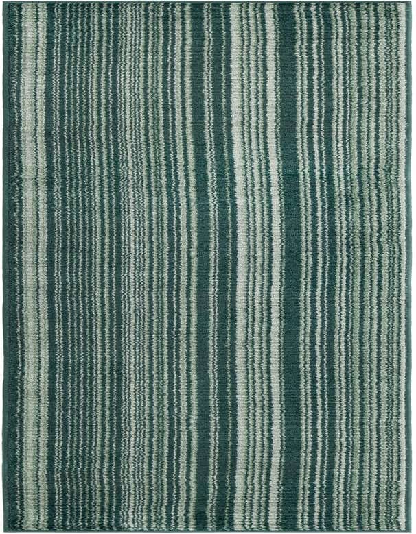 A 7 ft runner rug featuring varying shades of green in a textured vertical stripe pattern, ideal for a hallway.
