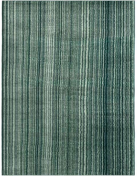 A 13 ft runner rug from the Gemstone Collection by Rugs.com, featuring varied vertical stripes in shades of green.