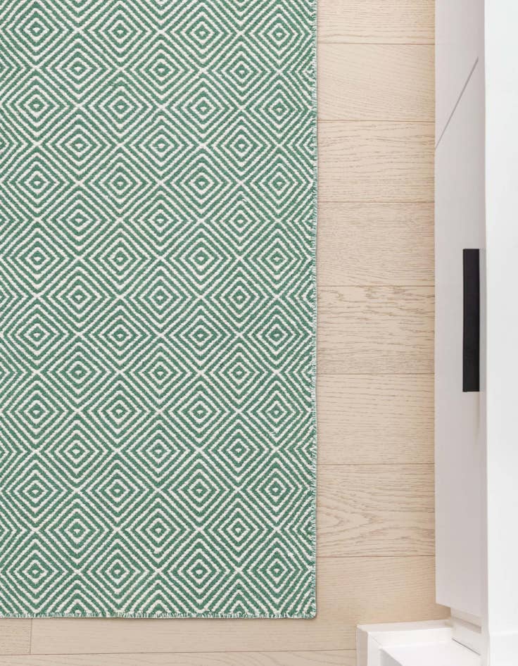 Detail image of  2' 7 x 12'  Hand Woven Geo Trellis Flatweave Runner Rug