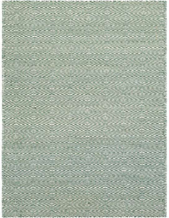 A green and white 8 ft runner rug with a modern trellis pattern, ideal for hallways or kitchens.