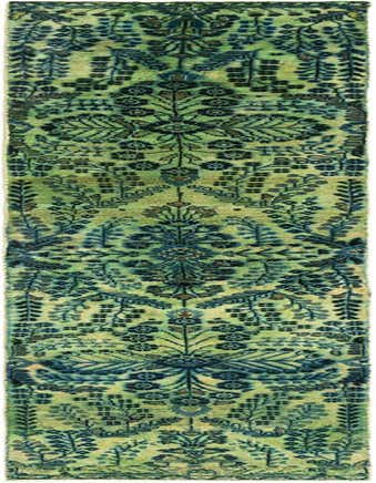 A 10 ft Hamedan runner rug in shades of green with a vintage tribal pattern, ideal for a hallway.