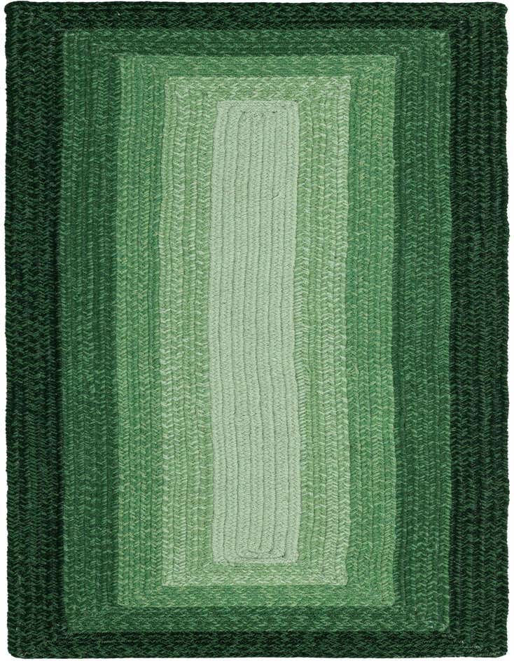 A 6 ft runner rug featuring a modern braided pattern with an ombre effect, transitioning from light to dark green.