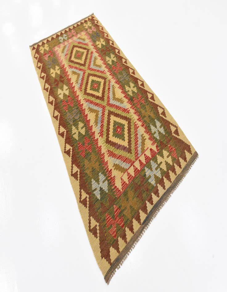Detail image of  3' 3 x 6' 3  Hand Woven Kilim Maymana Wool Runner Rug