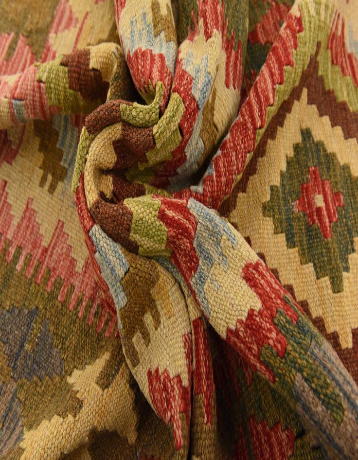Detail image of  3' 3 x 6' 3  Hand Woven Kilim Maymana Wool Runner Rug