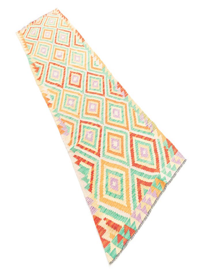 Detail image of 2' 9 x 10' 3 Hand Woven Kilim Maymana Wool Runner Rug