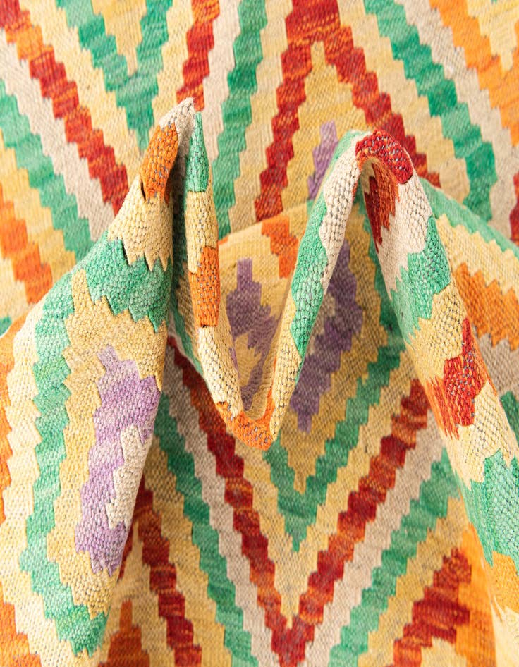 Detail image of 2' 9 x 10' 3 Hand Woven Kilim Maymana Wool Runner Rug