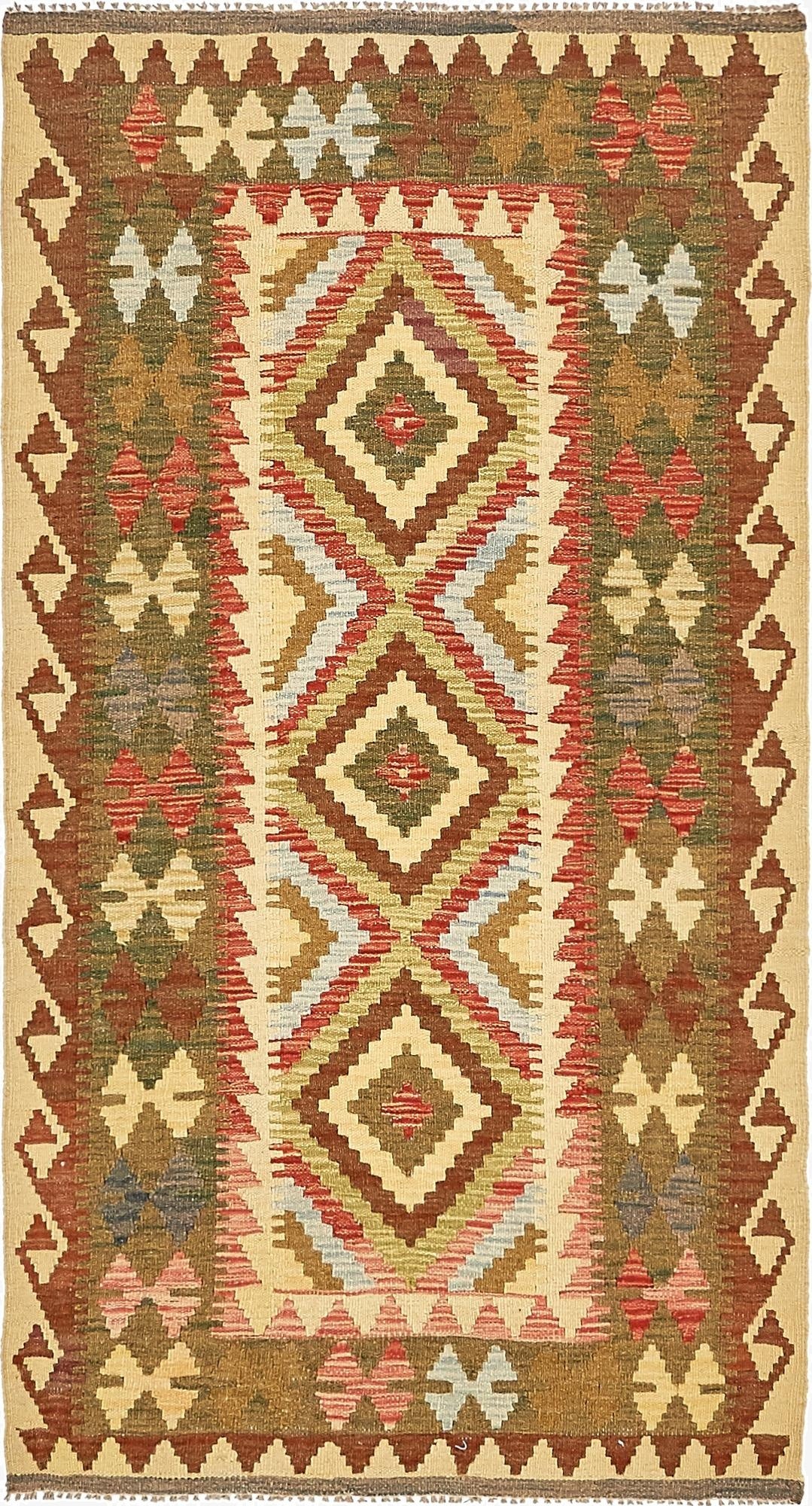  3' 3 x 6' 3  Hand Woven Kilim Maymana Wool Runner Rug