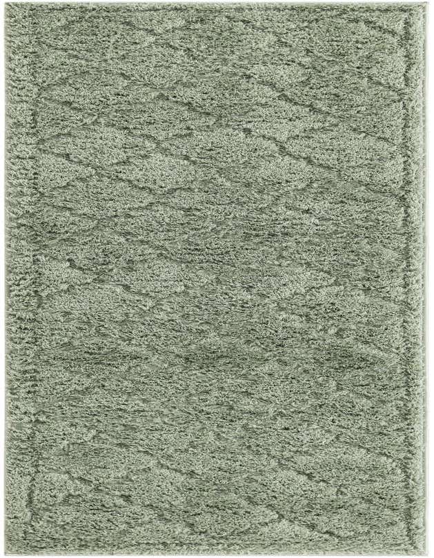 A 7 ft runner rug from the Lattice Shag collection in a soft green color with a textured high/low pile pattern.